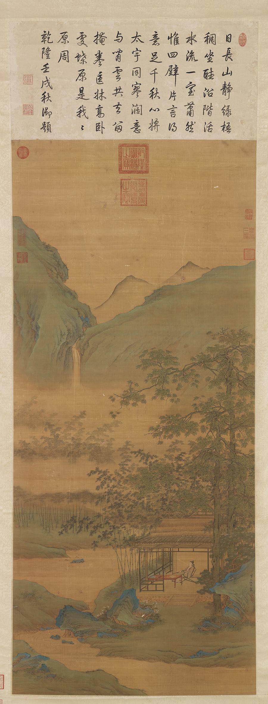 桐阴昼静图轴.明.仇英.绘.绢本设色（147x64.3厘米）台北故宫博物院藏